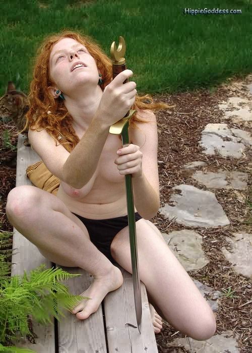 Redhead Nudist With Flaming Red Hairy Pussy Plays With Sword #77318136