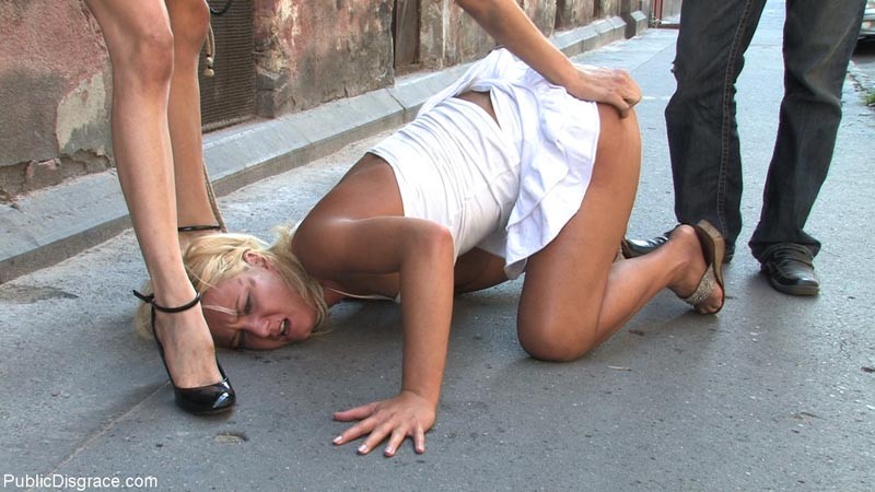 Public spanking and foot worship with hot blonde chick #72196217