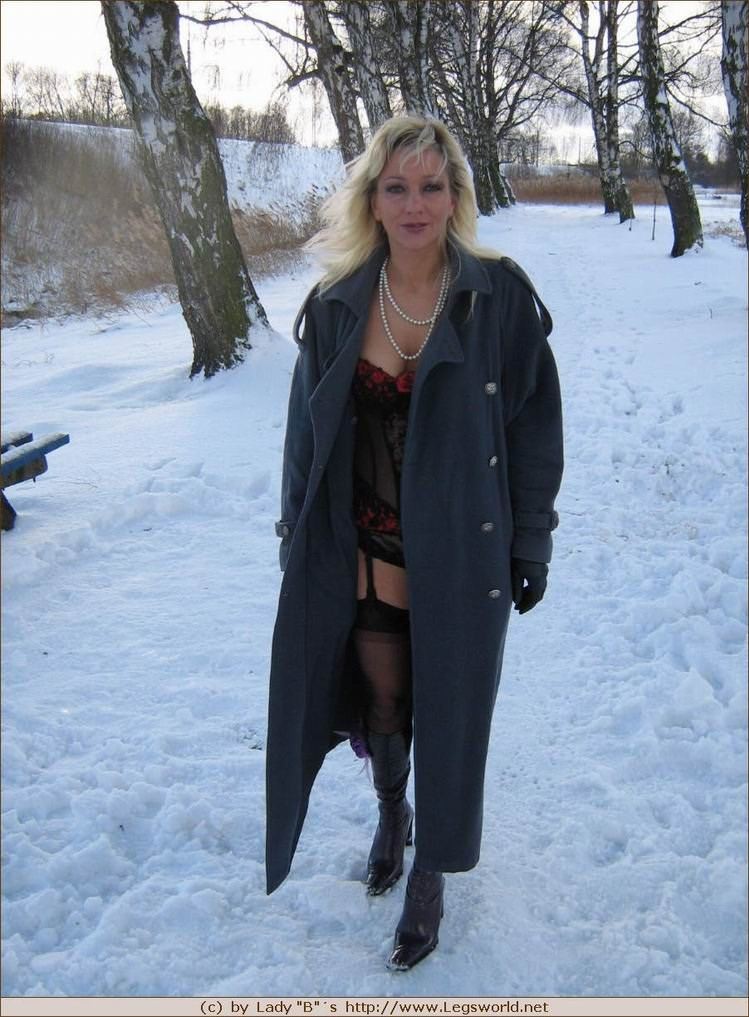 Blonde german milf in stocking posing outdoors #78030109