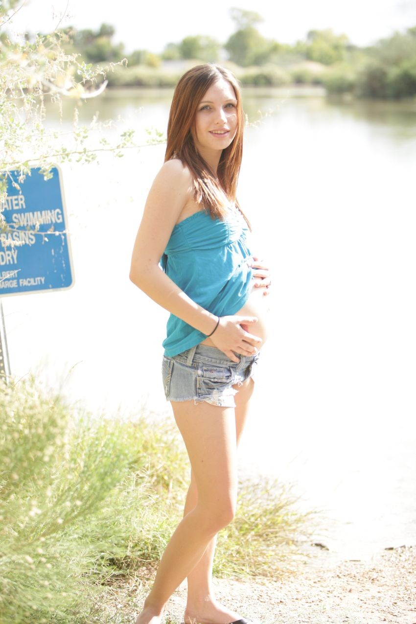 Tender pregnant redhead teen showing her sexy naked body outdoors #68338853