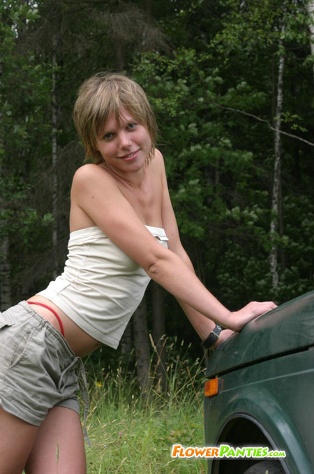 Cute teen getting her panties off outdoor #78593712