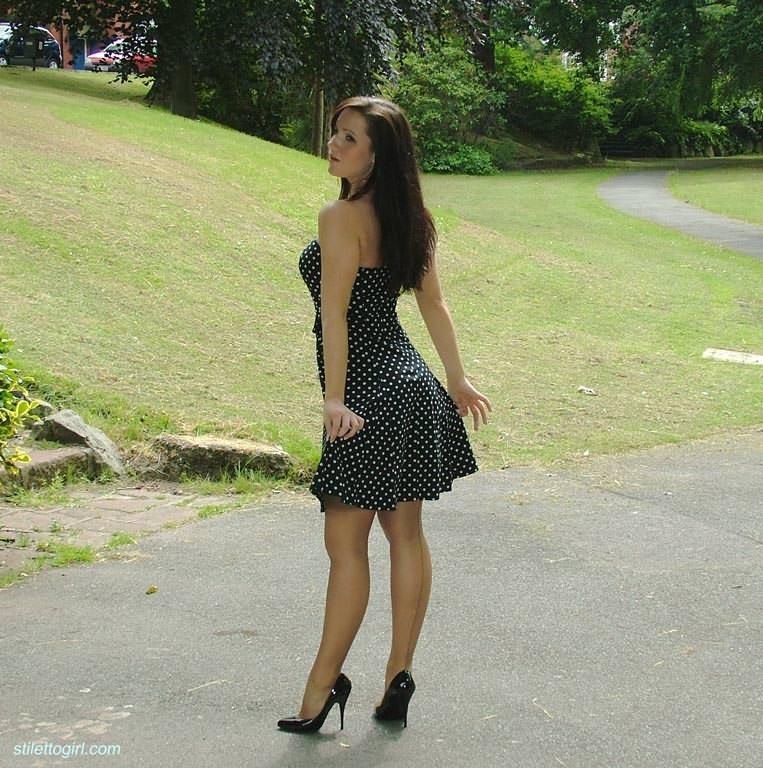 Stiletto stocking girl posing outdoors #72666733