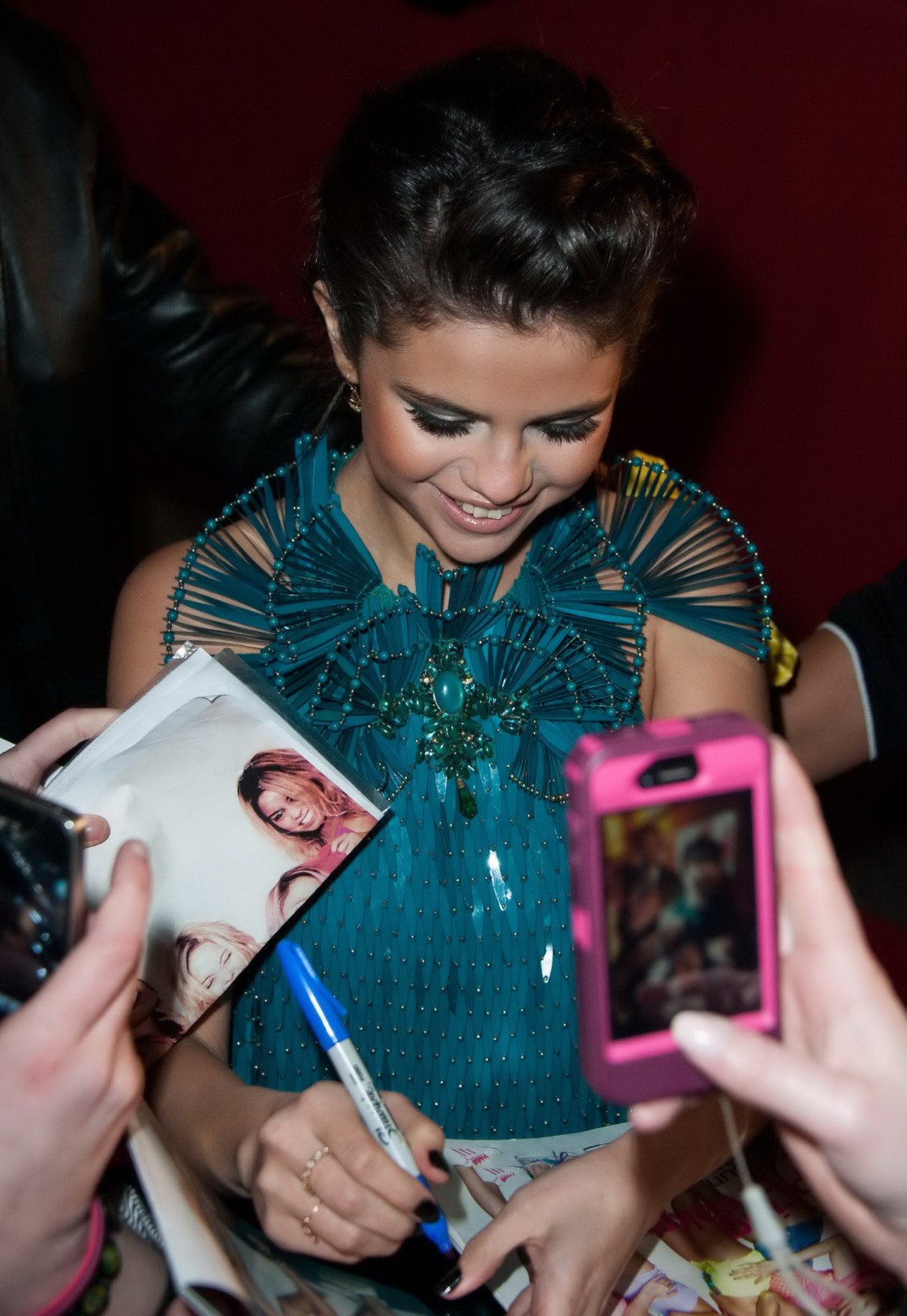 Selena Gomez braless wearing blue backless mini dress at Spring Breakers premier #75240895