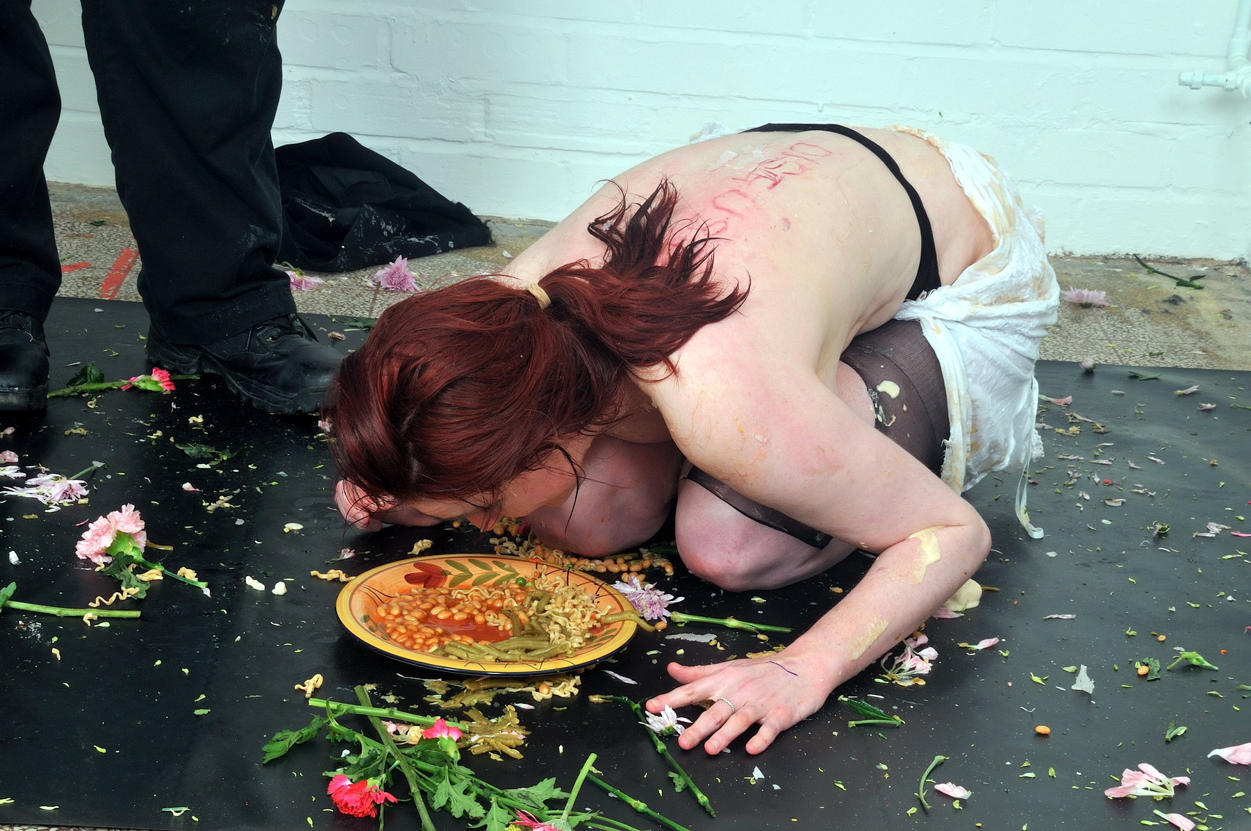 Messy slave Sachas humiliation and insane food domination of redhead slut in ext #71936122