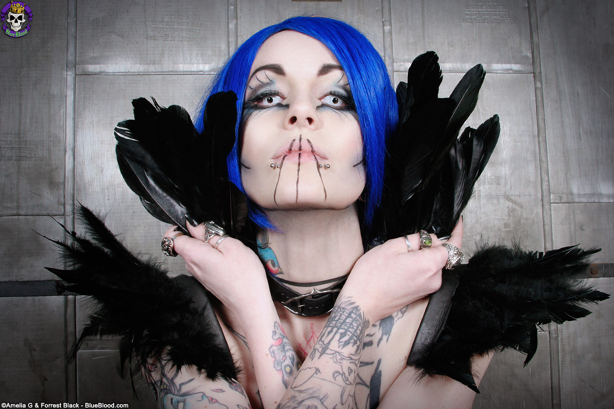Stunning Tattoed Gothic Babe Kasey Kasket Black Feather Dance #76404977