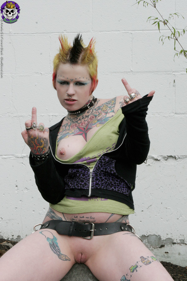 Hot tattooed punk babe by gravestone #76518400