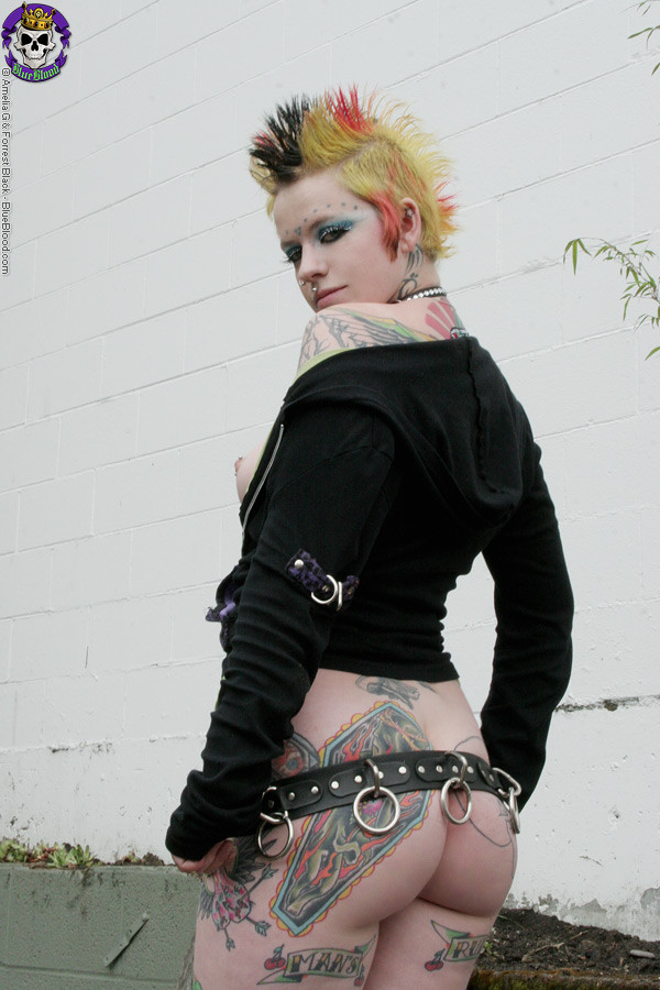 Hot tattooed punk babe by gravestone #76518404