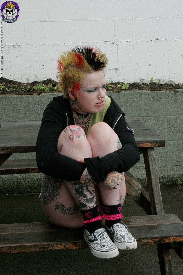 Hot tattooed punk babe by gravestone #76518423