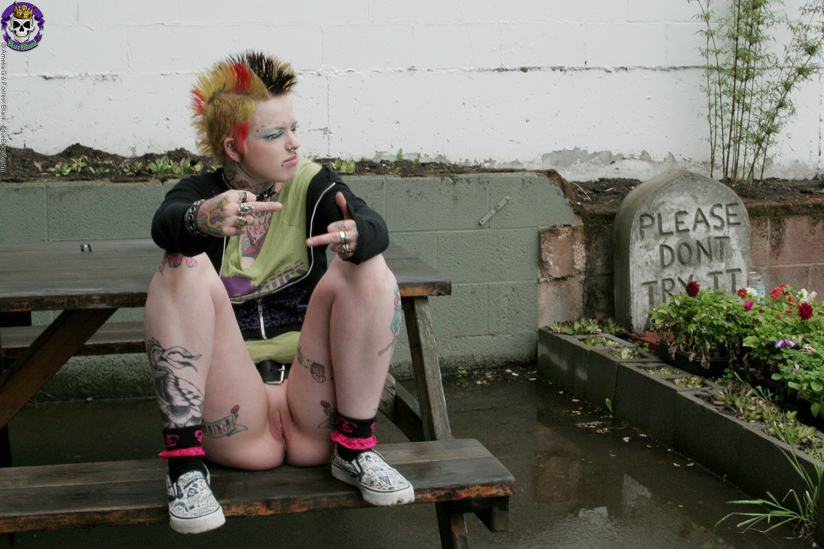 Hot tattooed punk babe by gravestone #76518425