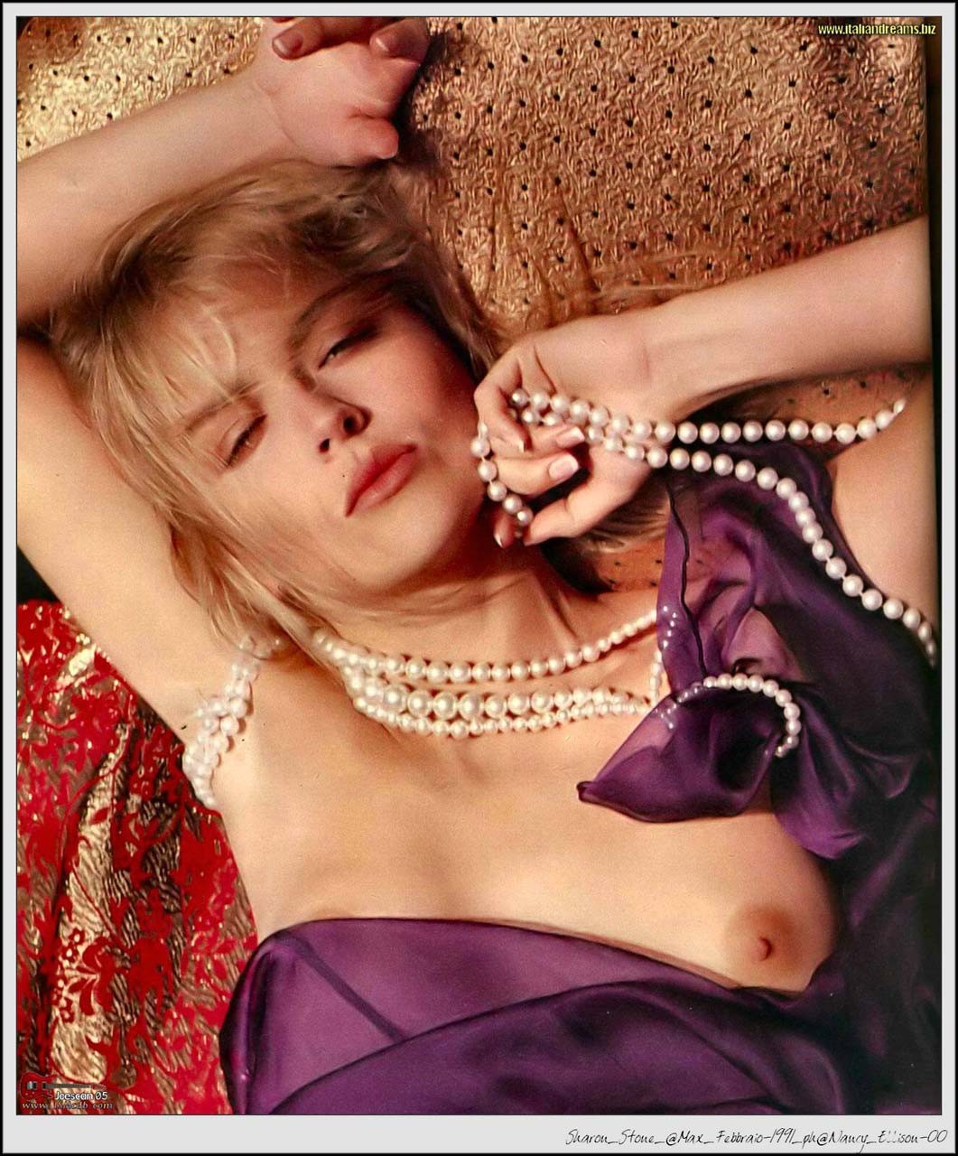 Sharon Stone showing her nice big boobs in see thru top and flashing panties ups #75313910