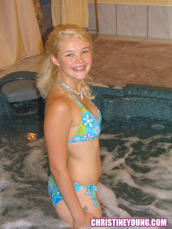 Sexy blonde teen topless in the jacuzzi #73206391