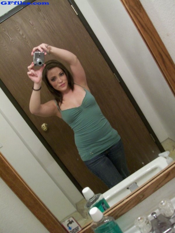Naughty pics secretly taken in the bathroom mirror by an amateur brunette ex gir #67715069