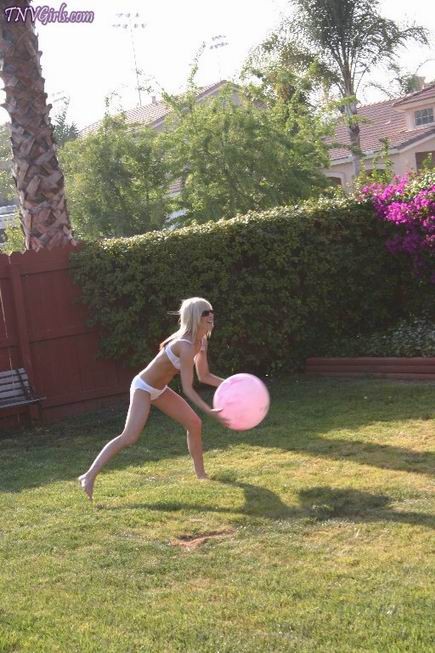 blonde teen in white panties and bra posing outdoor #73977796