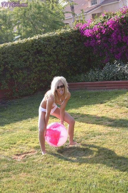 blonde teen in white panties and bra posing outdoor #73977826