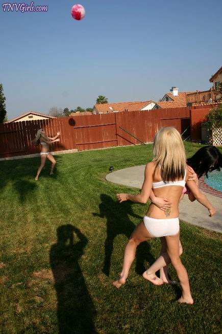 blonde teen in white panties and bra posing outdoor #73977878