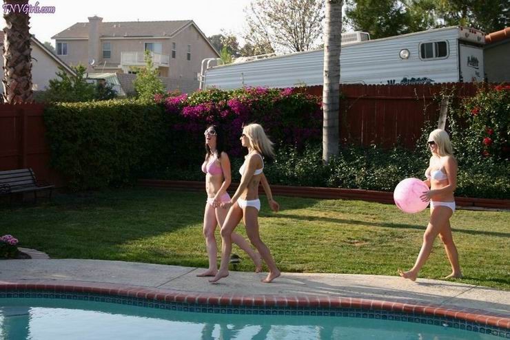 blonde teen in white panties and bra posing outdoor #73977912
