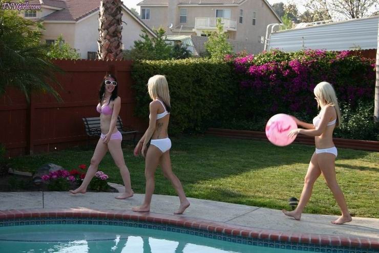 blonde teen in white panties and bra posing outdoor #73977924