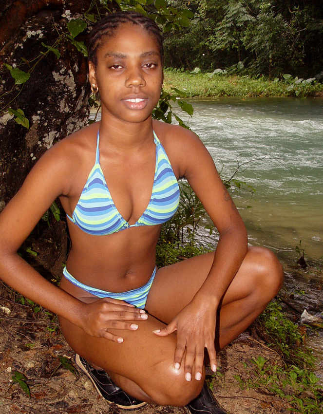 Lovely ebony teen in bikini outdoor #73426584