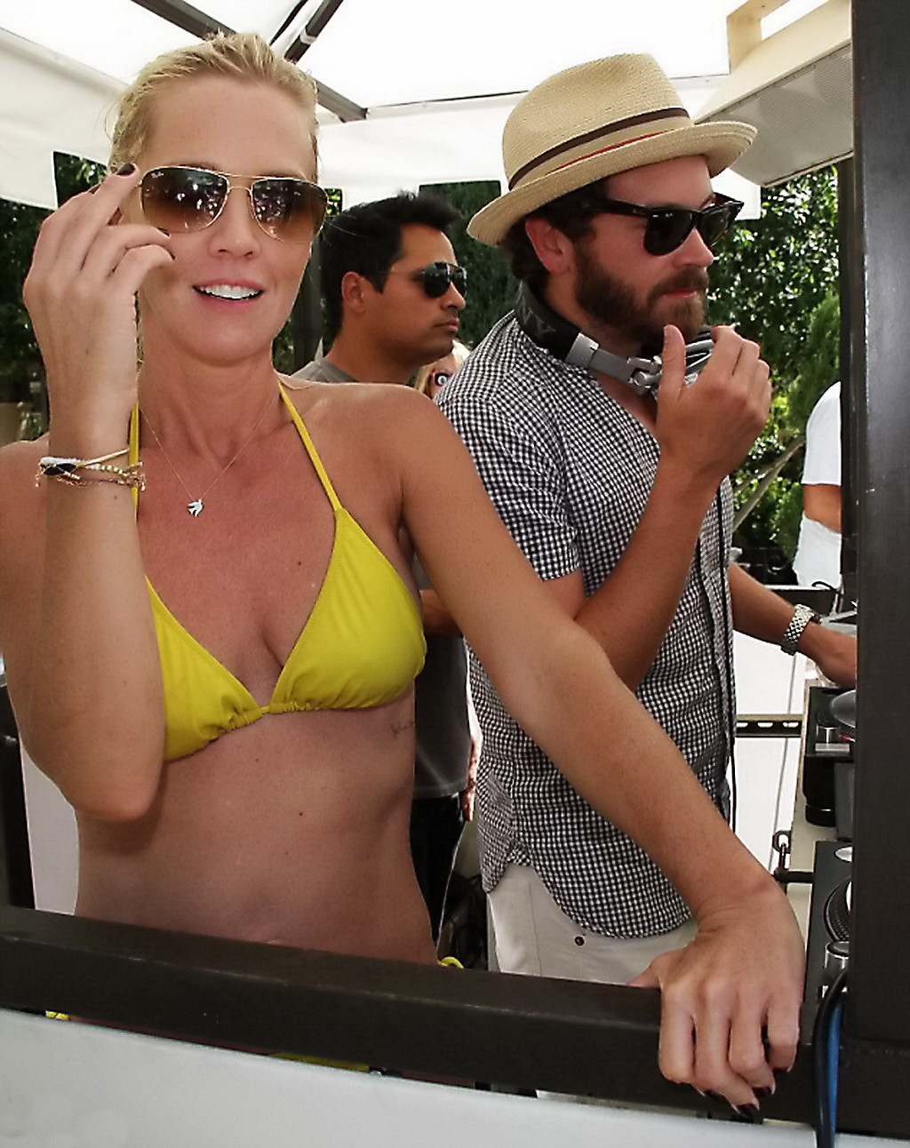 Jennie Garth exposing her hot body in yellow bikini at Azure Pool Party at Palaz #75253439