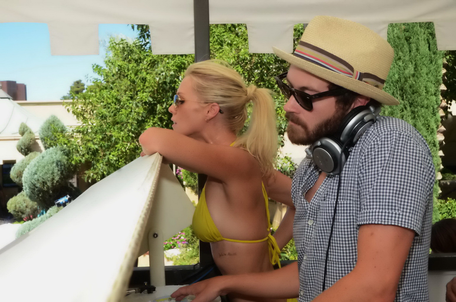 Jennie Garth exposing her hot body in yellow bikini at Azure Pool Party at Palaz #75253456