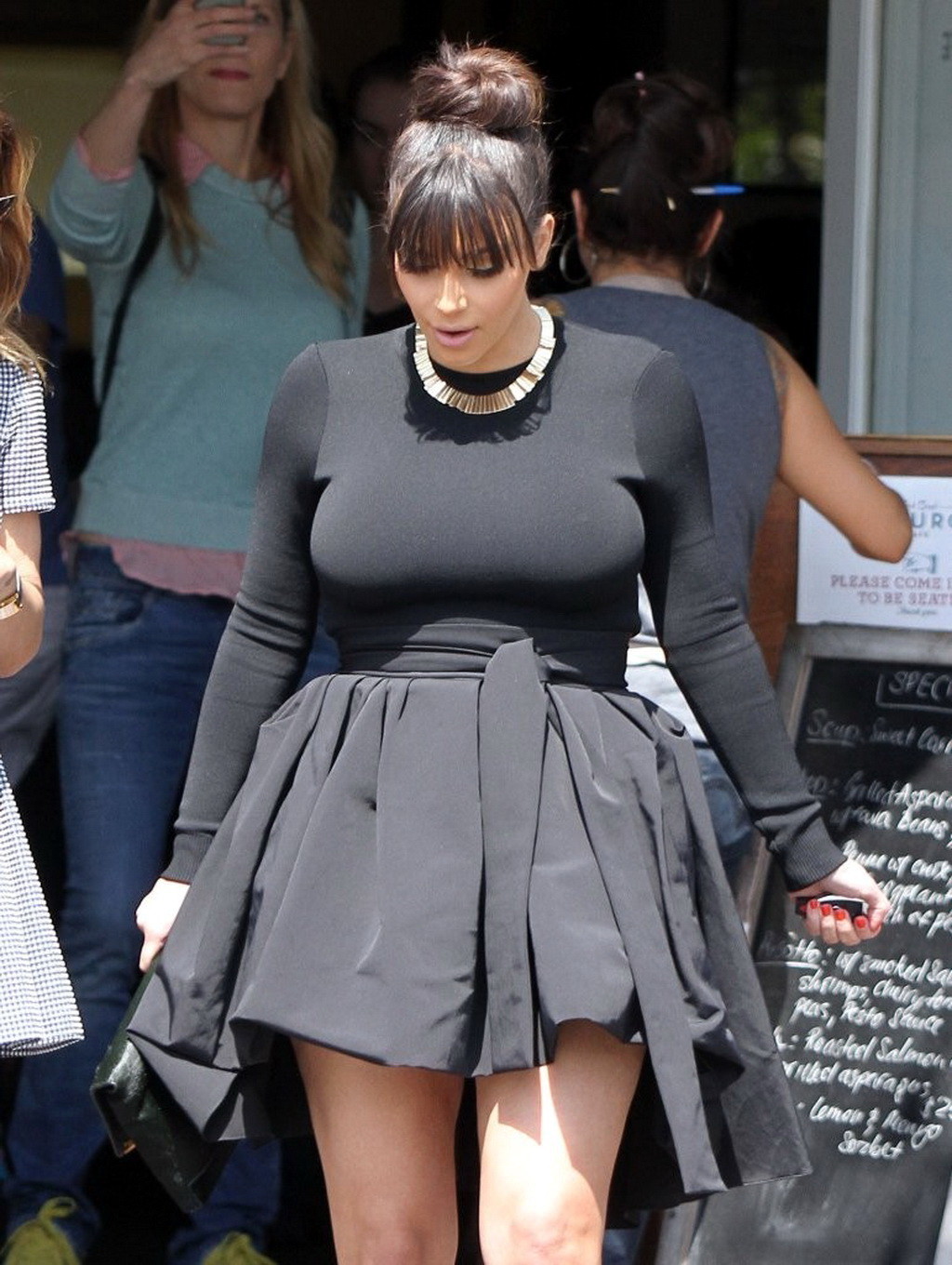 Busty Kim Kardashian shows pokies wearing a tight mini dress out in West Hollywo #75237411