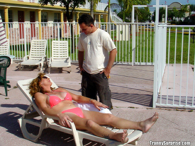 Older tranny picked up by the pool in bikini gets some cock #79126051