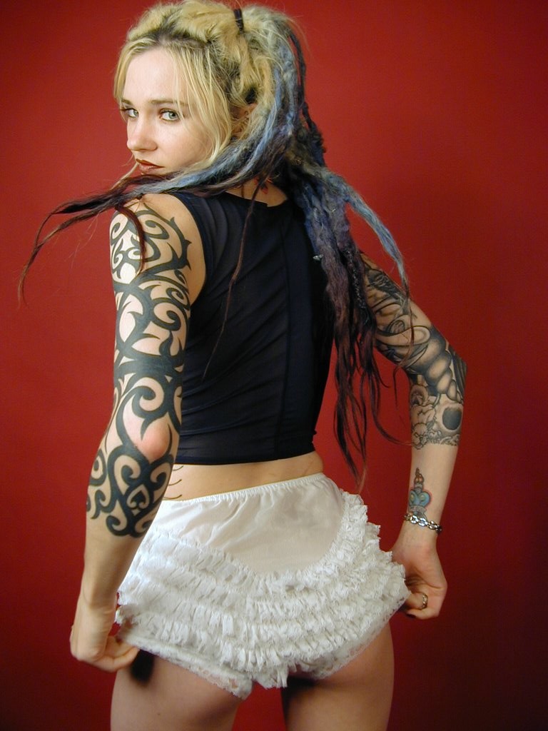 Punk rock girl posing in and out of her white panties #72676444