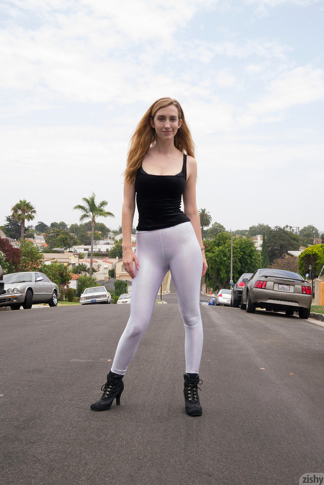 Outdoors in public wearing tight white pants #67333408