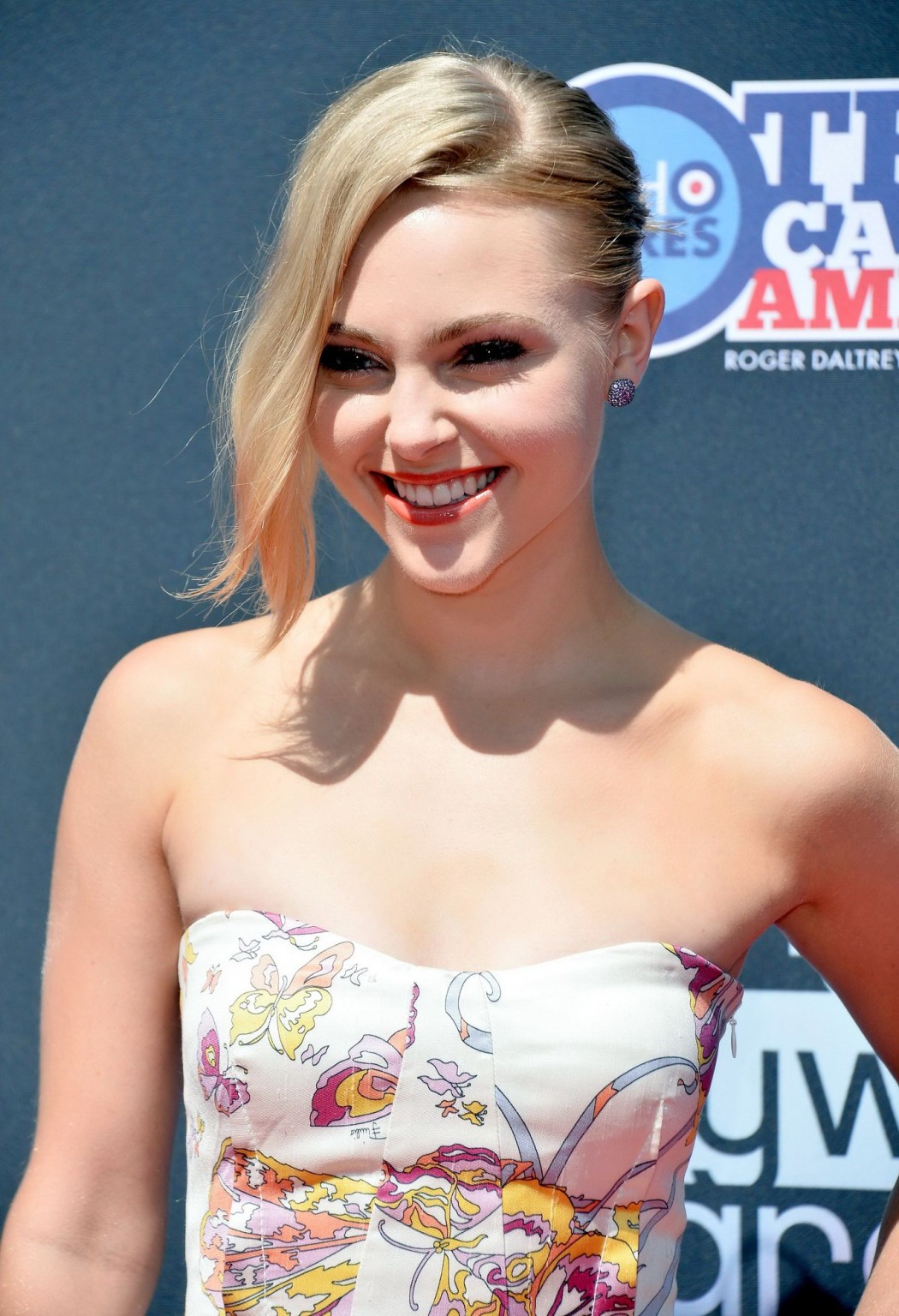AnnaSophia Robb wearing hot strapless butterfly print mini dress at 2013 Young H #75222690