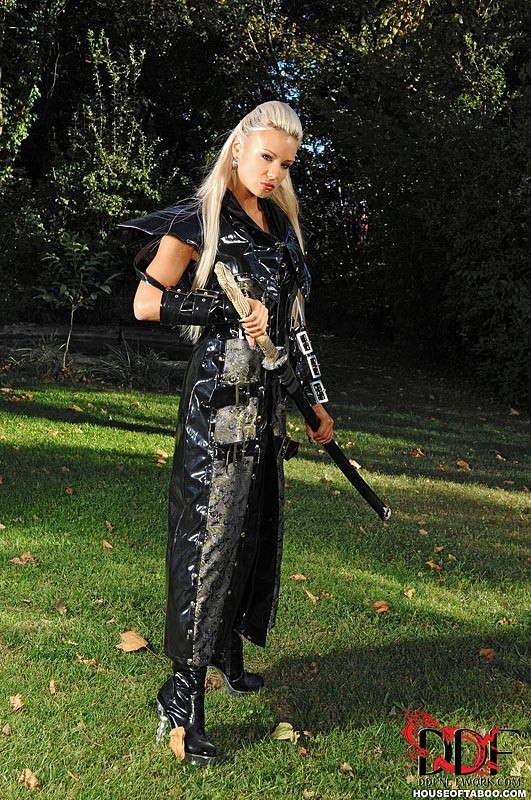 Ashley bulgari lezdom samurai babe in leather and latex toys sub
 #71974589