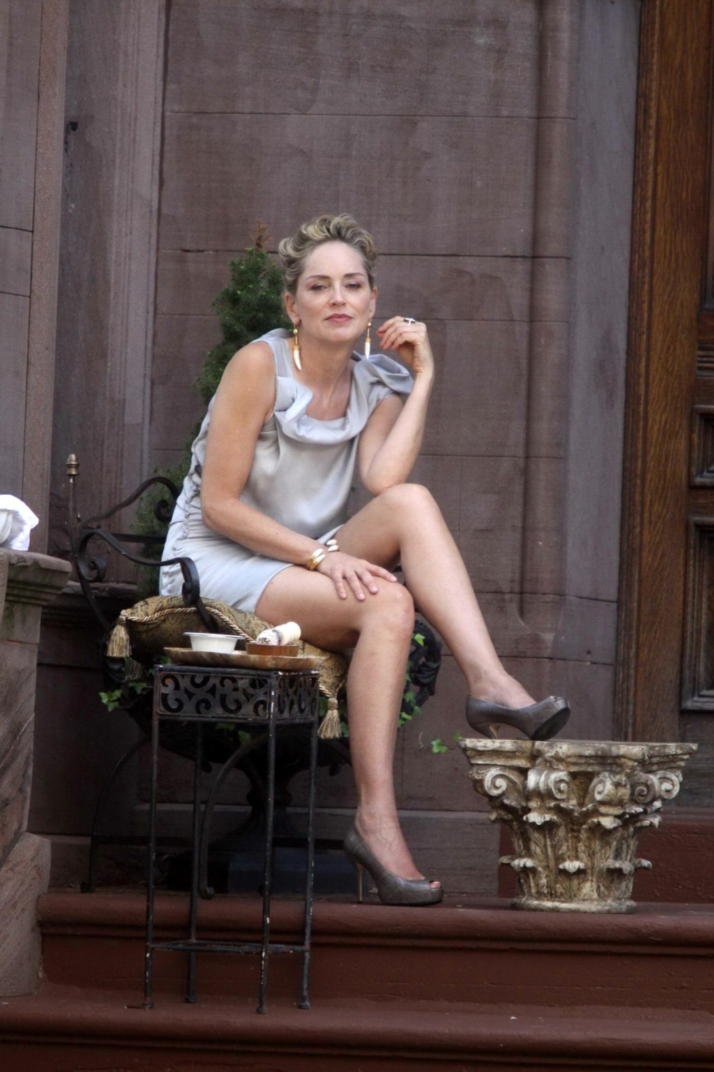 Sharon Stone flashing her panties on the 'Gods Behaving Badly' set in NYC #75290825