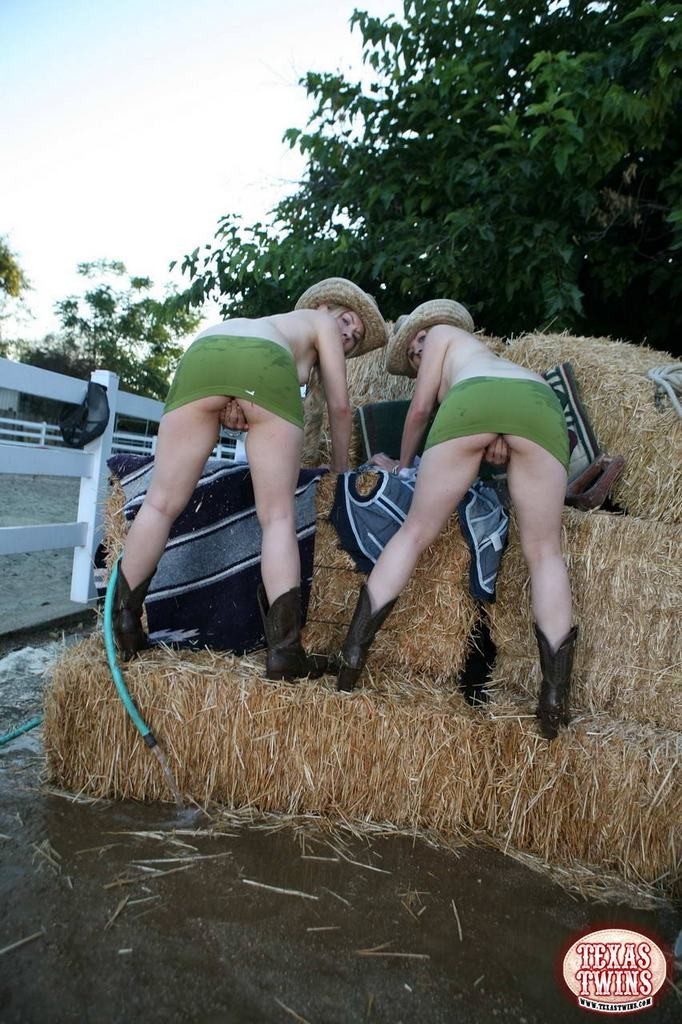 Twin tiny titted teens soak each others panties with garden hose #78658081