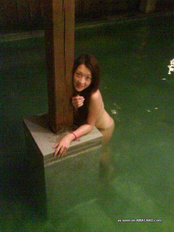 Naughty Asian teens go topless at the spa #69752700