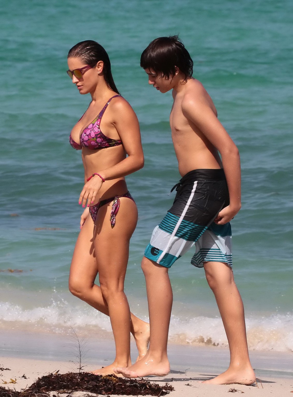 Lola Ponce wearing skimpy flower print bikini at the beach in Miami #75218329