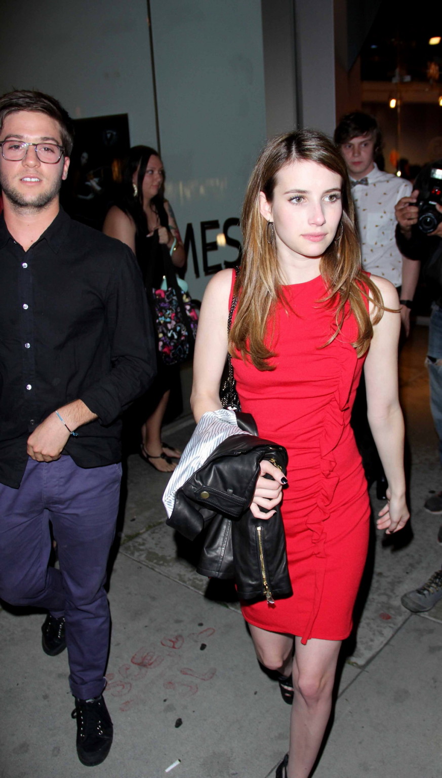 Emma Roberts wearing short red dress hot and drunk all night out in Los Angeles #75233336