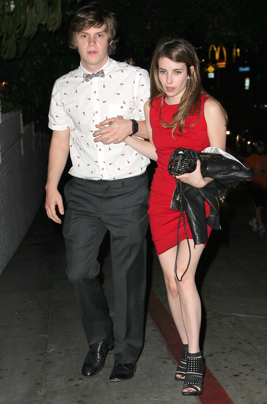 Emma Roberts wearing short red dress hot and drunk all night out in Los Angeles #75233418