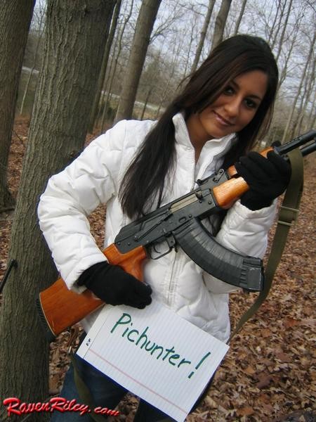 Very Sexy Raven Haired Beauty Shooting Big Guns #70685517