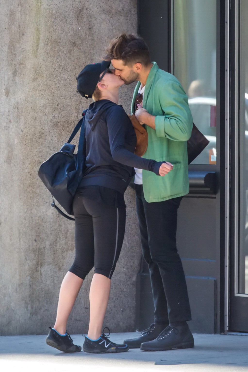 Scarlett Johansson in black leggings getting ass groped while make out in NYC #75184002