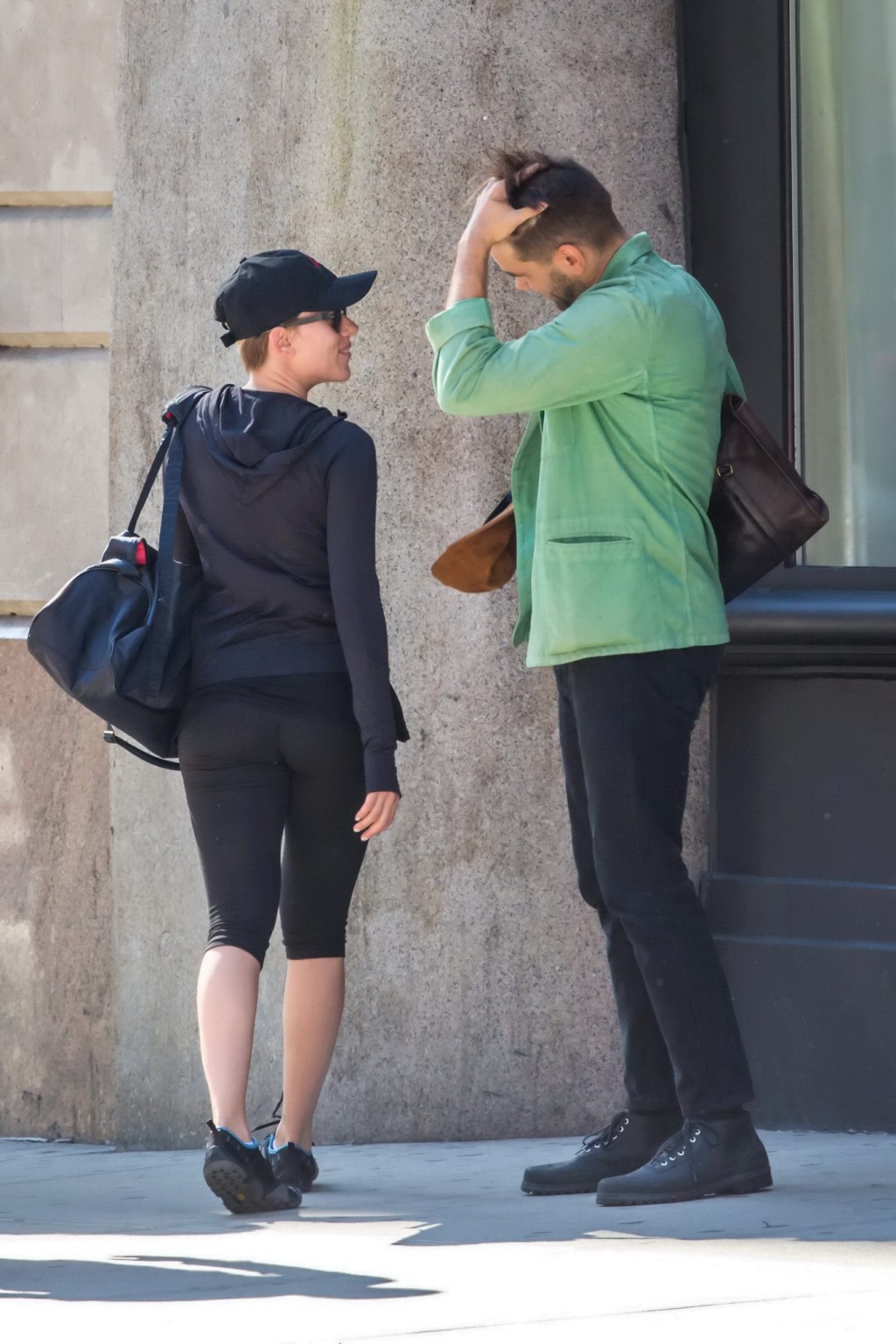 Scarlett Johansson in black leggings getting ass groped while make out in NYC #75184009