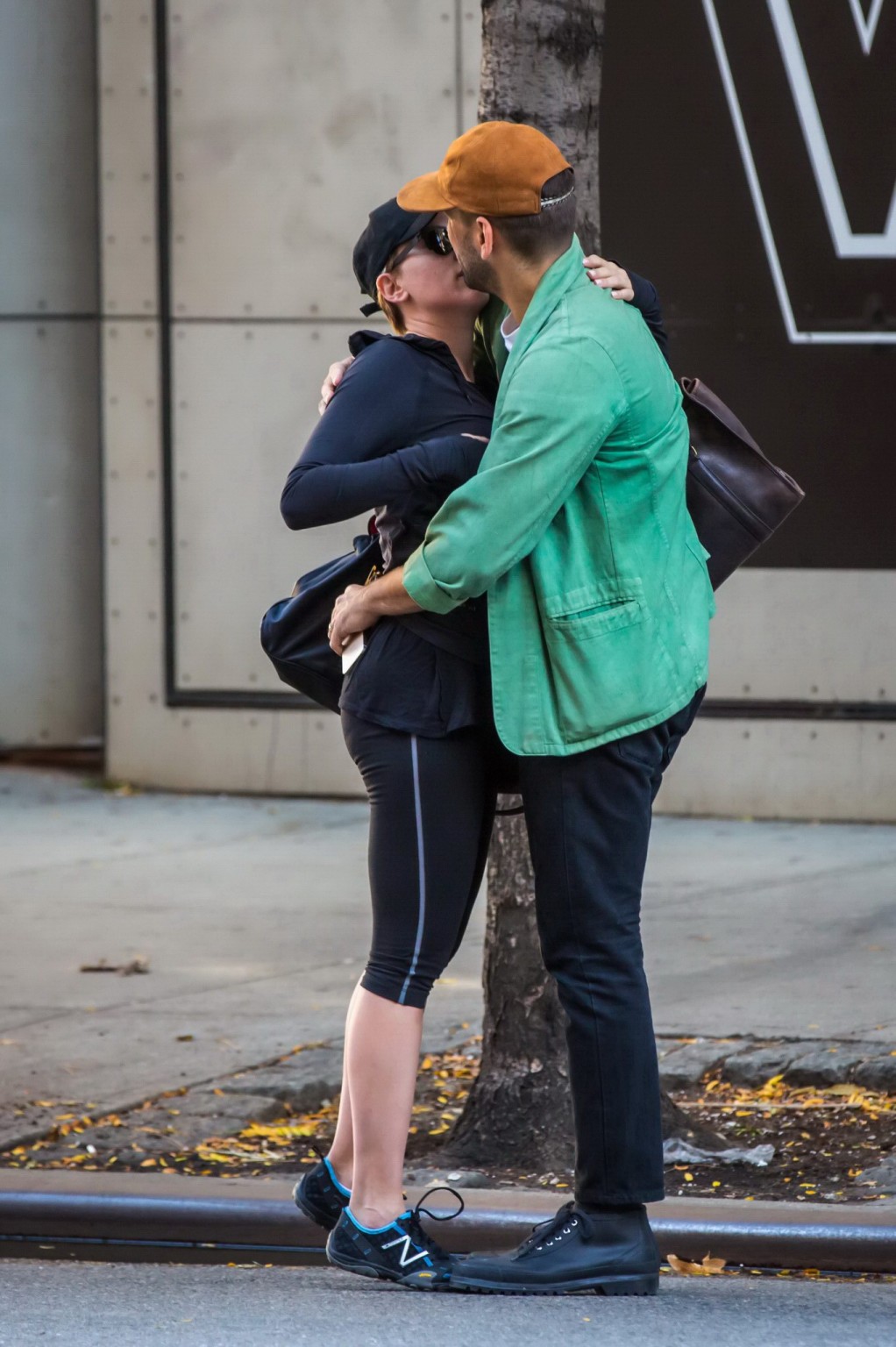 Scarlett Johansson in black leggings getting ass groped while make out in NYC #75184018