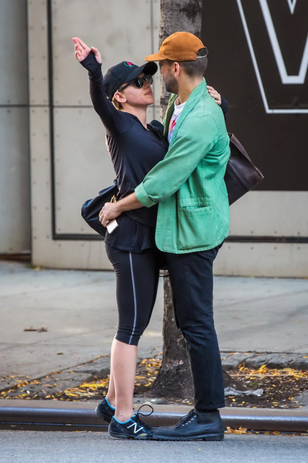 Scarlett Johansson in black leggings getting ass groped while make out in NYC #75184020