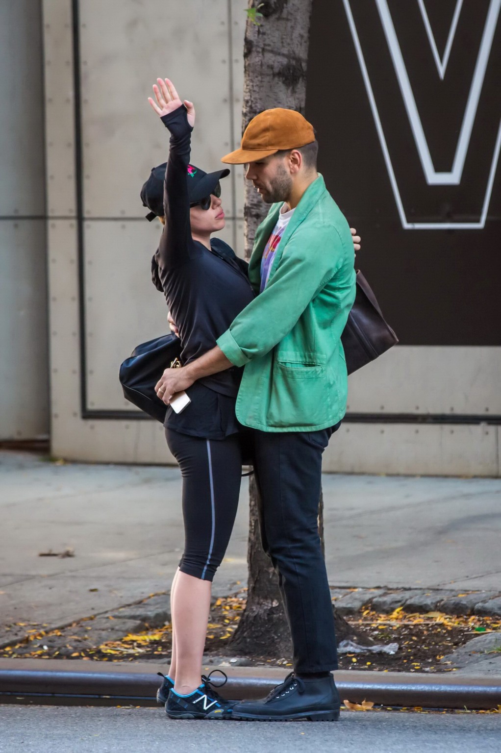 Scarlett Johansson in black leggings getting ass groped while make out in NYC #75184024