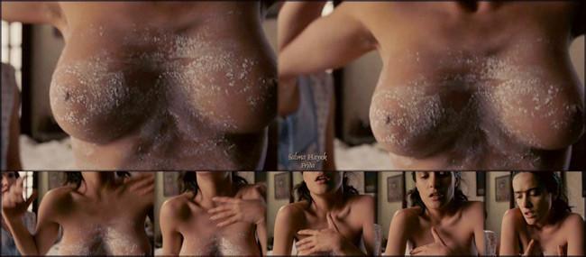 Charming celebrity babe Salma Hayek showing big nude boobs #75430382