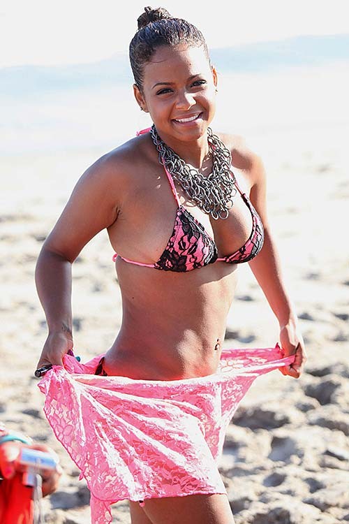 Christina Milian posing on beach and showing her sexy bikini body #75291660