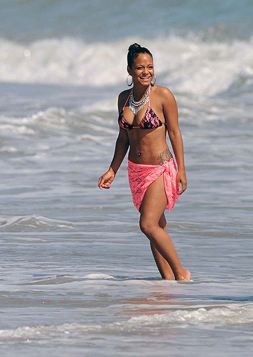 Christina Milian posing on beach and showing her sexy bikini body #75291679