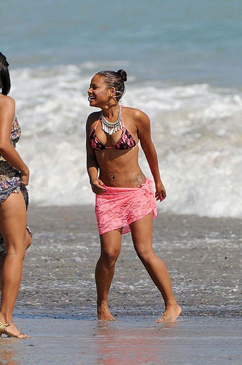 Christina Milian posing on beach and showing her sexy bikini body #75291687