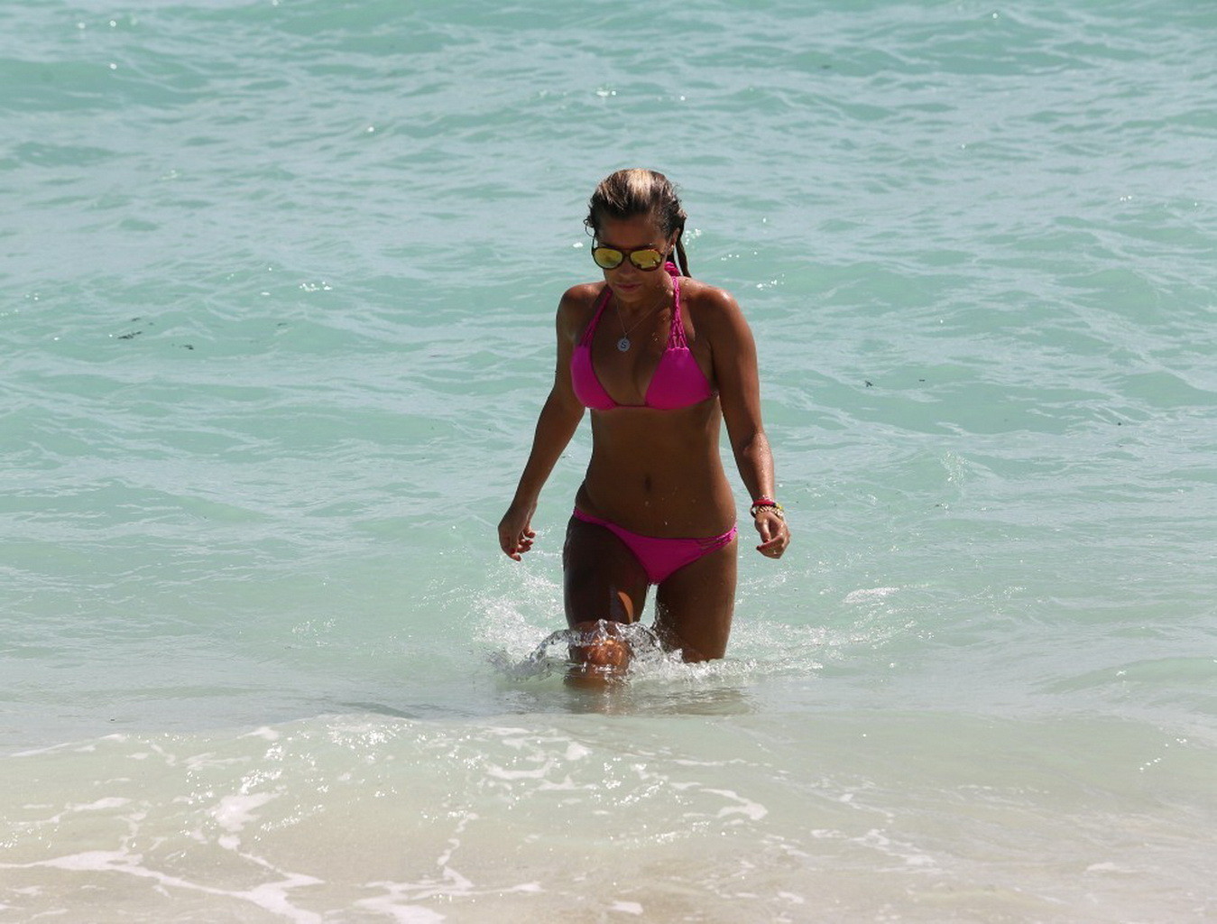 Sylvie van der Vaart wearing a sexy pink bikini on a beach in Miami #75216622