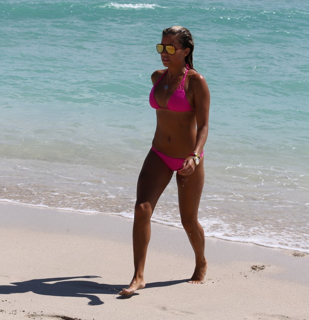 Sylvie van der Vaart wearing a sexy pink bikini on a beach in Miami #75216625