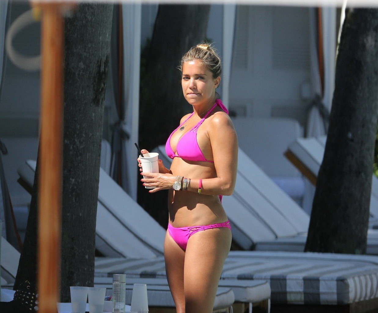 Sylvie van der Vaart wearing a sexy pink bikini on a beach in Miami #75216672