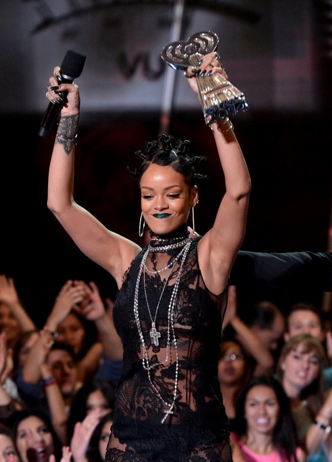 Rihanna wearing black panties and lace dress at the 2014 iHeartRadio Music Award #75197542